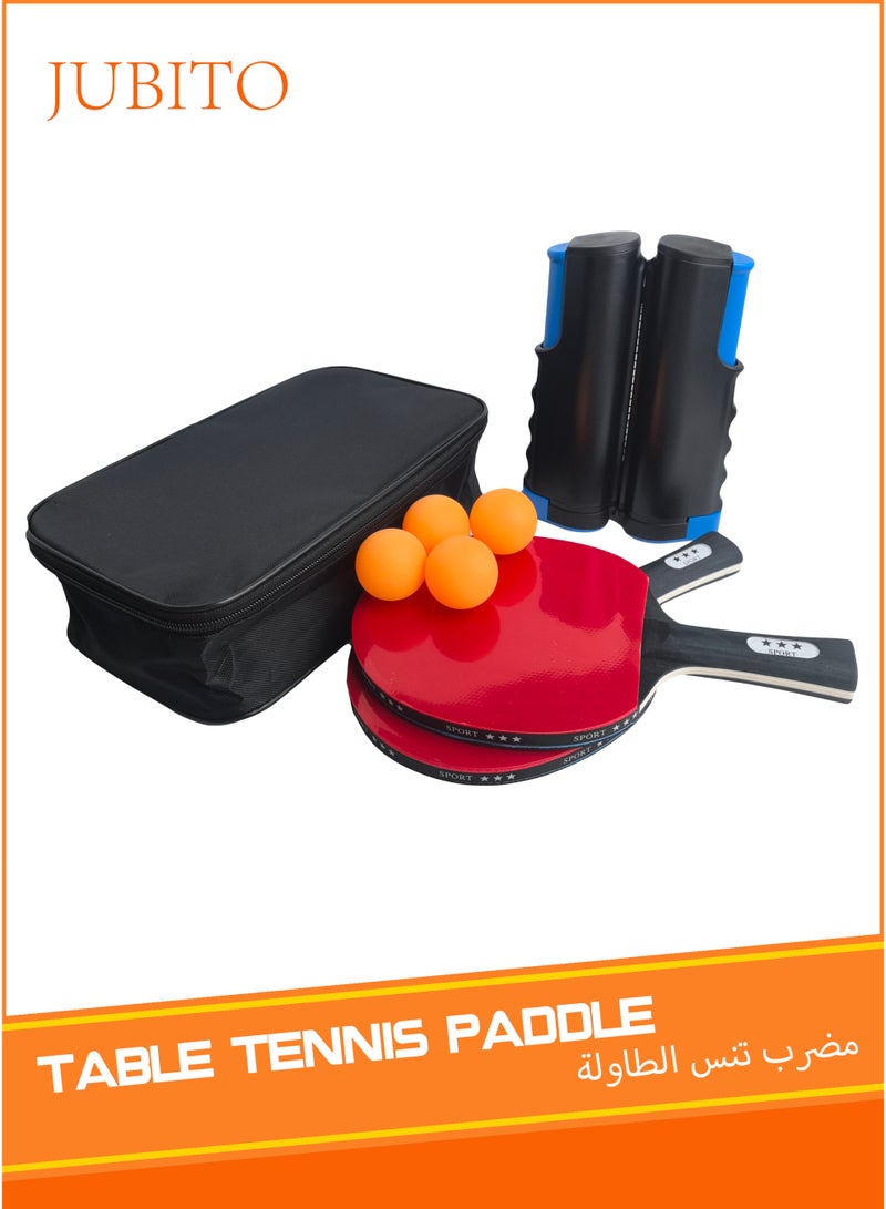 table tennis racket, shakehand table tennis racket, 2 rackets, 3 balls, 1 bag, 1 portable net stand complete set
